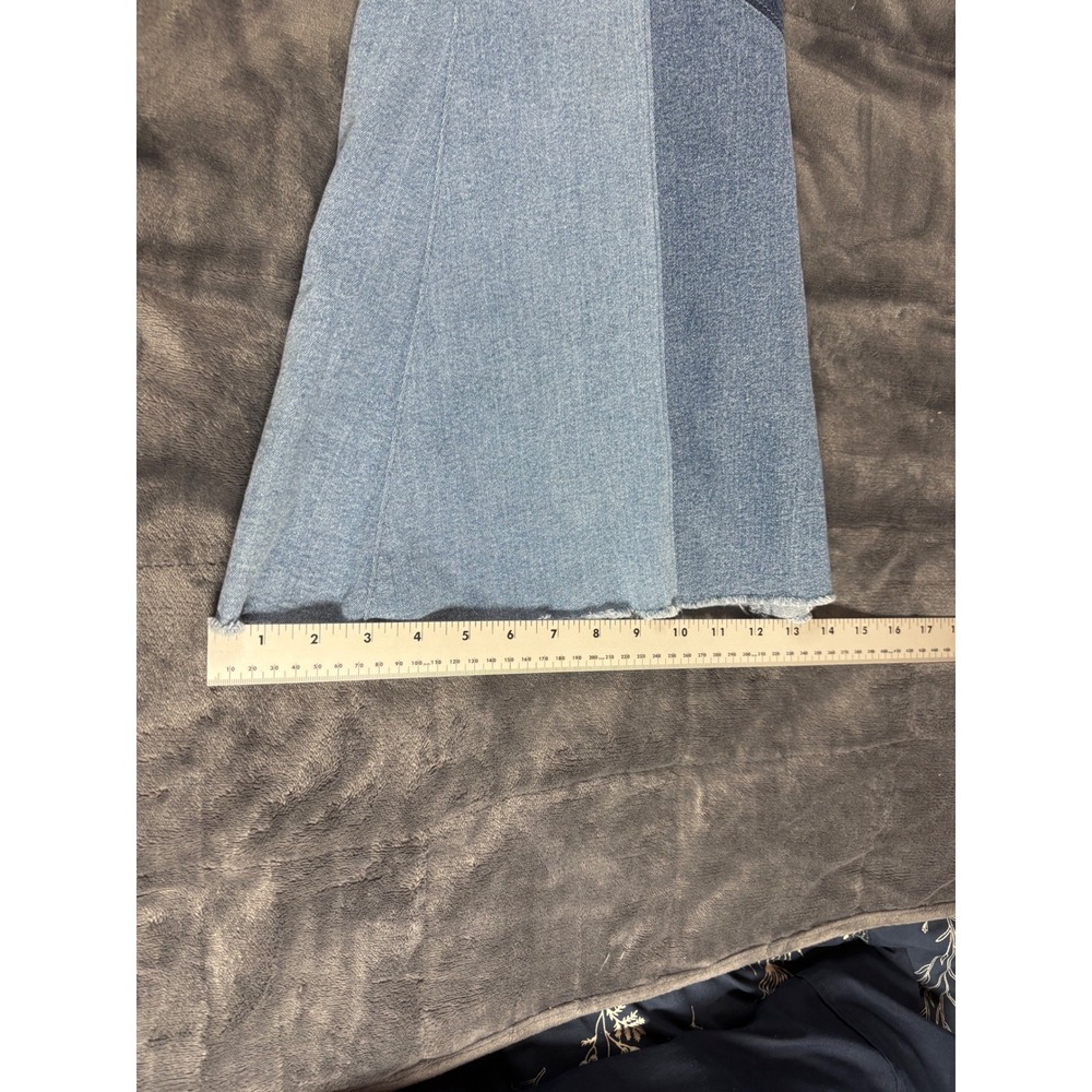 Venus Patchwork Bell Bottom Flare Jeans Blue Lace Up High Rise Womens Size 4 - Picture 11 of 14